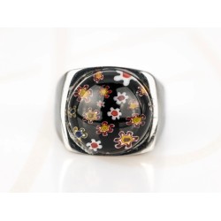 ANILLO ACERO CIRCULO FLORES ENCAPSULADO