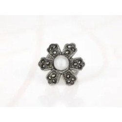 ANILLO ACERO FLOR PERLA ZIRCONIA