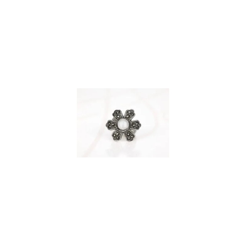 ANILLO ACERO FLOR PERLA ZIRCONIA