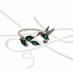 ANILLO PLATA COLIBRI Y HOJA ZIRCONIA VERDE FUERTE