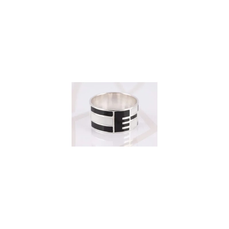 ANILLO PLATA CUADROS ESMALTADO