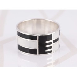 ANILLO PLATA CUADROS ESMALTADO