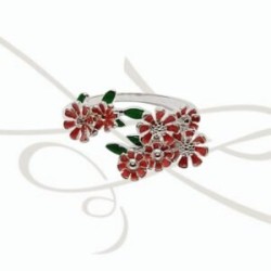 ANILLO PLATA FLORES ESMALTADO CORAL
