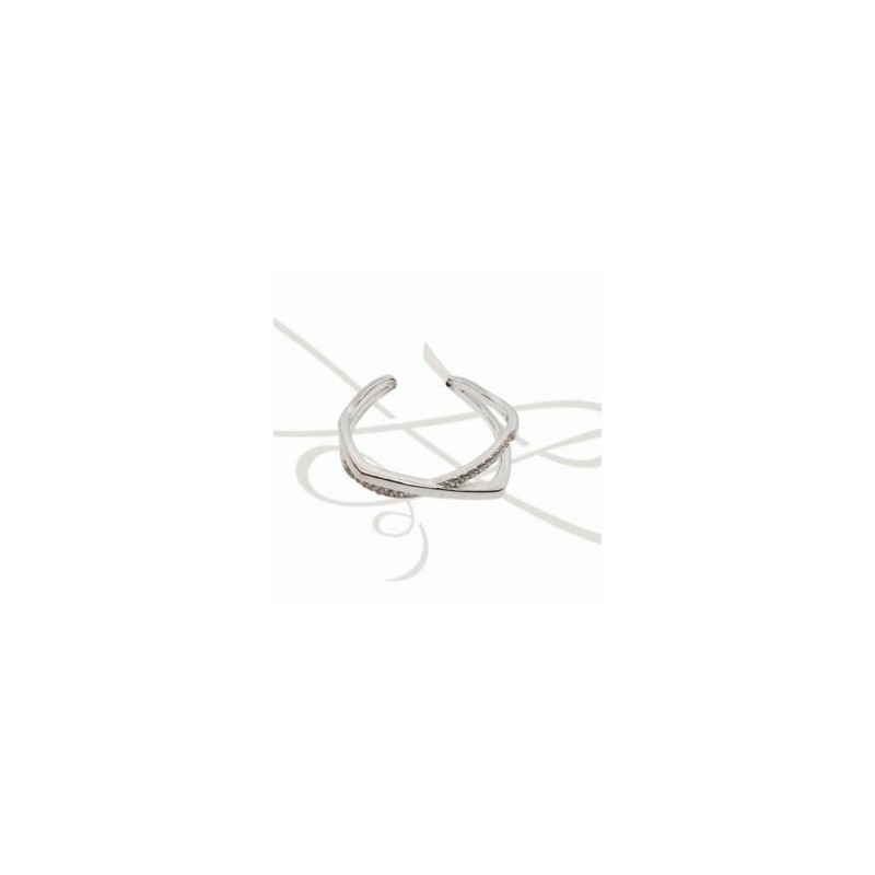 ANILLO PLATA LINEAS CRUZADAS CON ZIRCONIA Y LISO