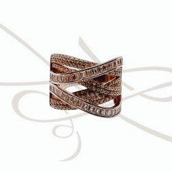 ANILLO PLATA RECUBRIMIENTO ORO ROSA CON ZIRCONIA Y BAGUETTE