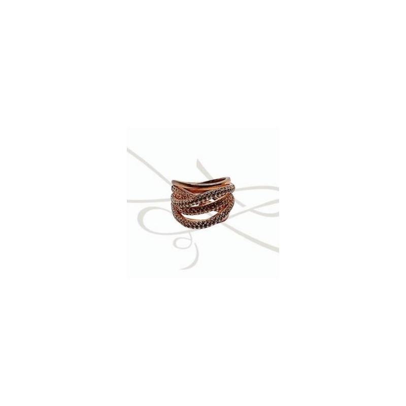 ANILLO PLATA RECUBRIMIENTO ORO ROSA CON ZIRCONIA Y LINEAS ENTRELAZADAS