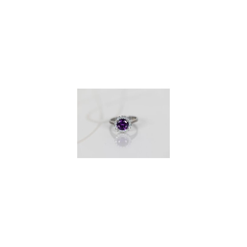 ANILLO PLATA RODIZADA AMATISTA MORADO TIPO FLOR