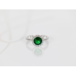 ANILLO PLATA RODIZADA CIRCULAR ESMERALDA VERDE FUERTE