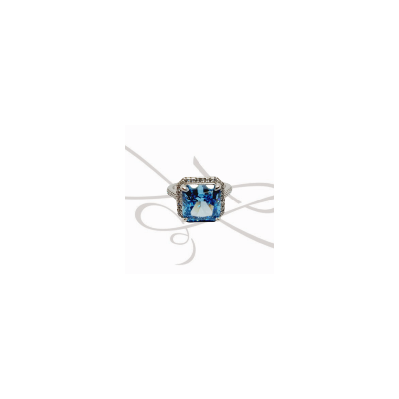 ANILLO PLATA RODIZADA CUADRADO CON HALO BLUE DIAMOND
