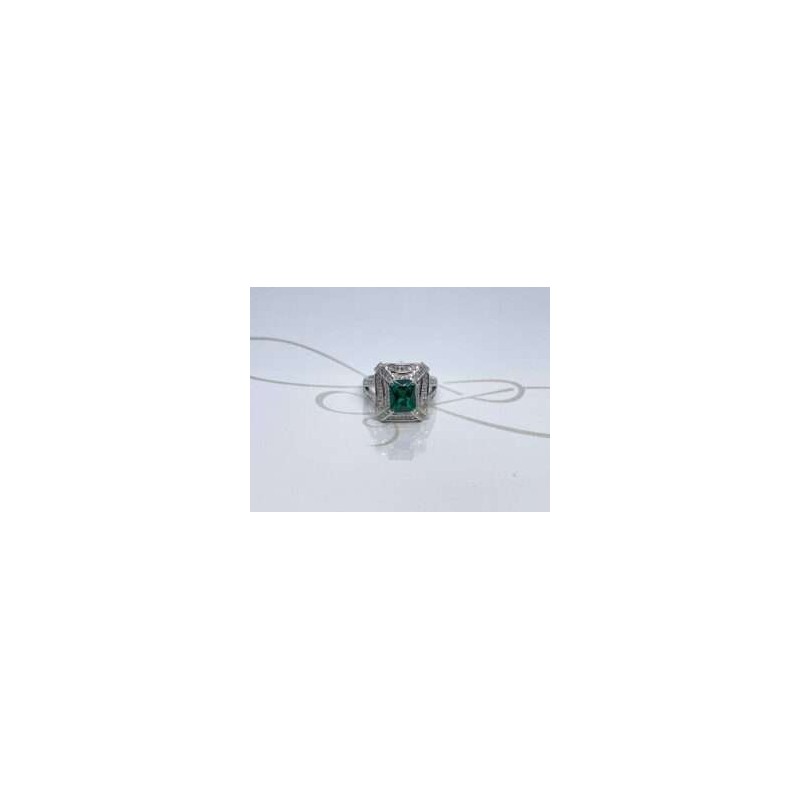 ANILLO PLATA RODIZADA CUADRO CRUZ ESMERALDA Y TOPACIO
