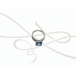ANILLO PLATA RODIZADA CUADRO PRINCESS TOPACIO AZUL