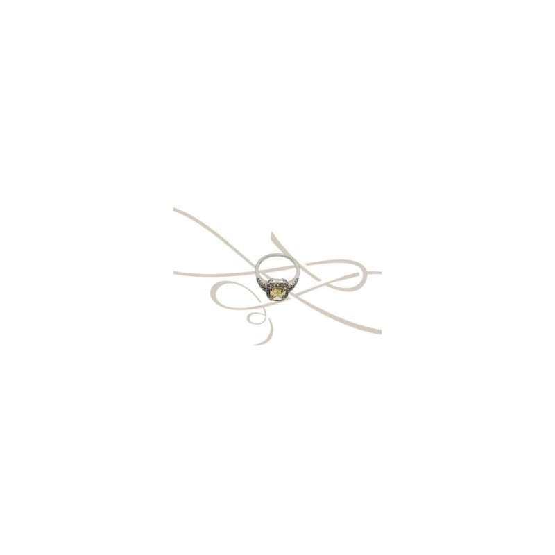 ANILLO PLATA RODIZADA CUADRO TOPACIO AMARILLO DOBLE BANDA