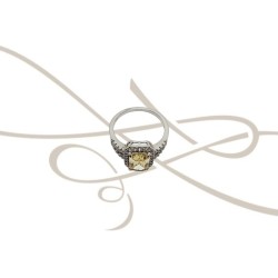 ANILLO PLATA RODIZADA CUADRO TOPACIO AMARILLO DOBLE BANDA