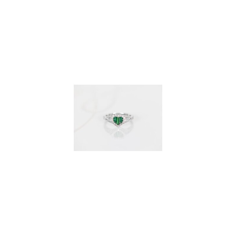 ANILLO PLATA RODIZADA ESMERALDA VERDE CORAZON BAGUETTE