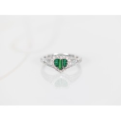 ANILLO PLATA RODIZADA ESMERALDA VERDE CORAZON BAGUETTE
