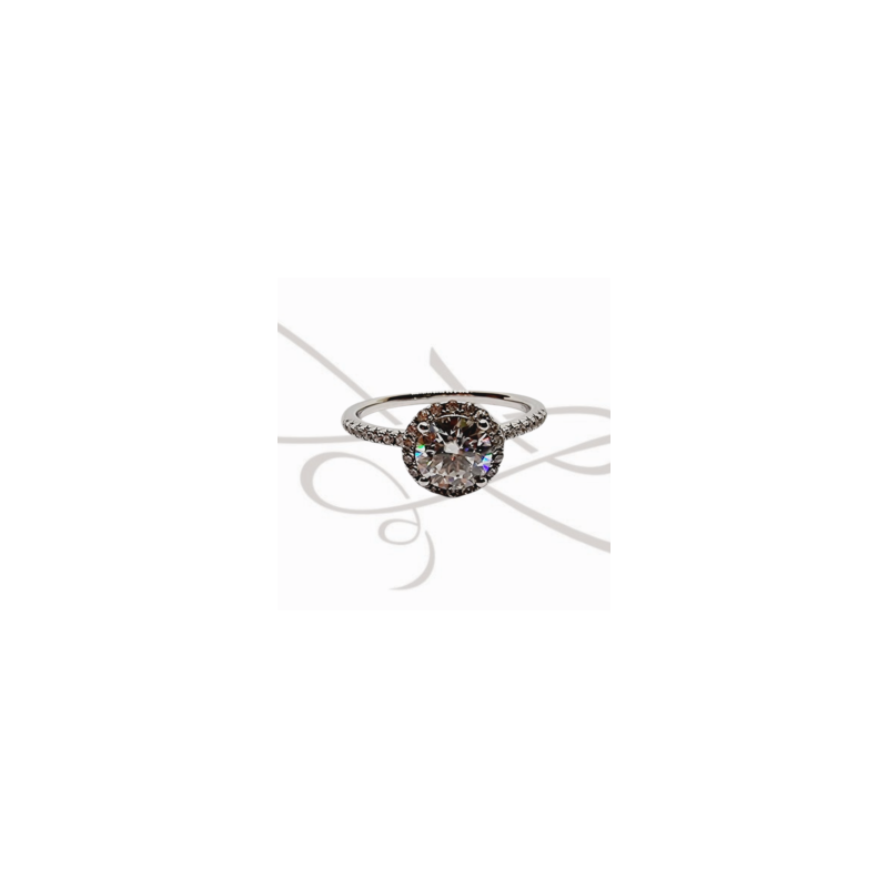 ANILLO PLATA RODIZADA HALO CERTIFICADO MOISSANITE