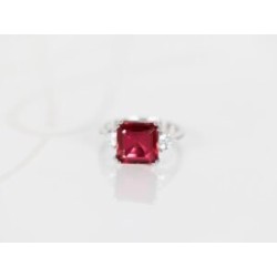 ANILLO PLATA RODIZADA RUBI ROJO CORAZON LATERAL