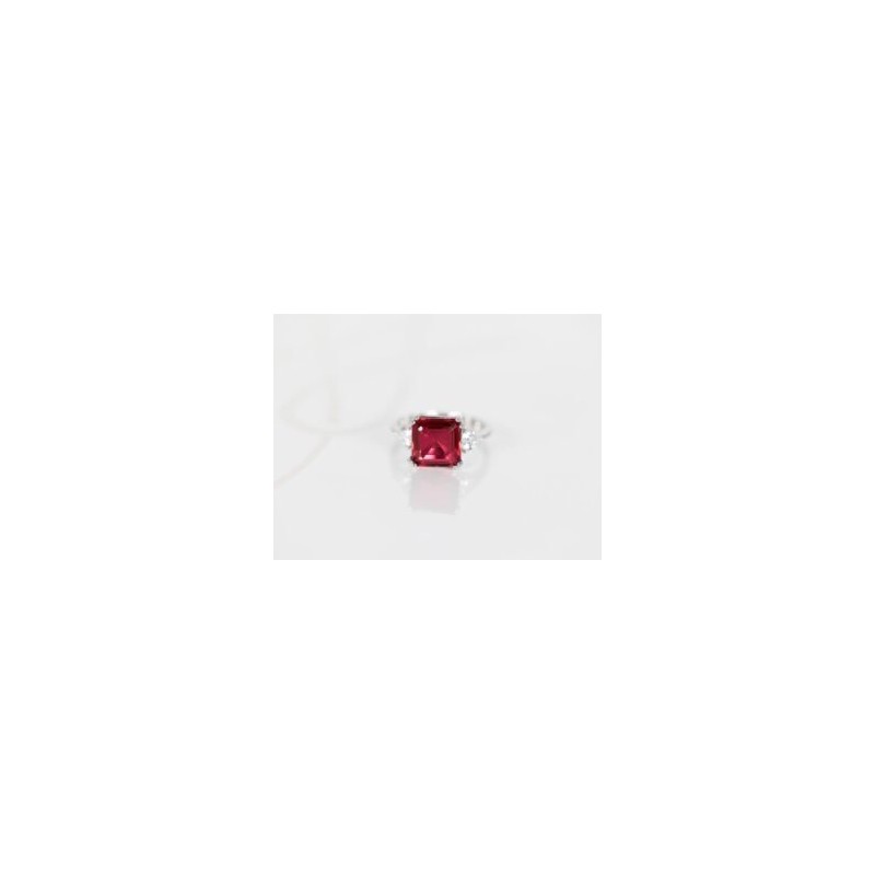 ANILLO PLATA RODIZADA RUBI ROJO CORAZON LATERAL