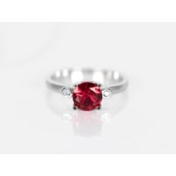 ANILLO PLATA RODIZADA RUBI ROJO DOBLE PUNTO