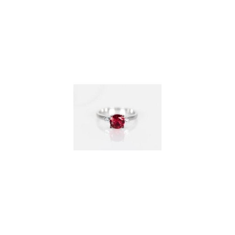 ANILLO PLATA RODIZADA RUBI ROJO DOBLE PUNTO