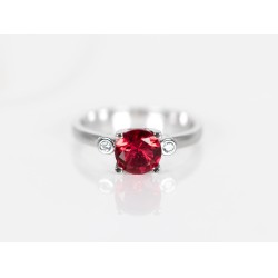 ANILLO PLATA RODIZADA RUBI ROJO DOBLE PUNTO