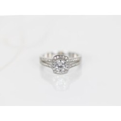 ANILLO PLATA RODIZADA TOPACIO BLANCO DOBLE LINEA