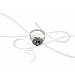 ANILLO PLATA RODIZADA ZAFIRO DOBLE HALO CON TOPACIO BLANCO
