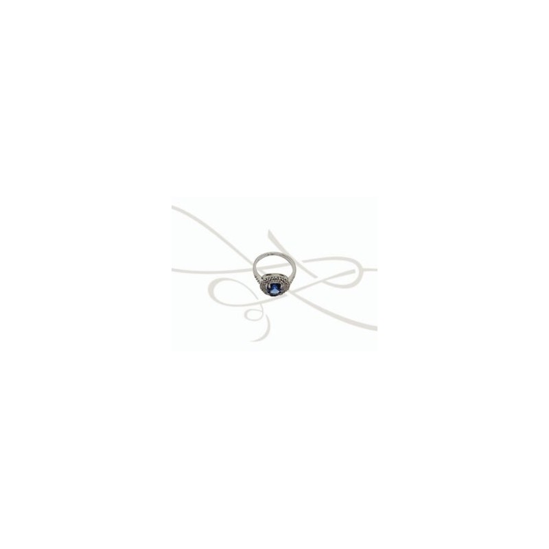 ANILLO PLATA RODIZADA ZAFIRO DOBLE HALO CON TOPACIO BLANCO
