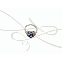ANILLO PLATA RODIZADA ZAFIRO DOBLE HALO CON TOPACIO BLANCO