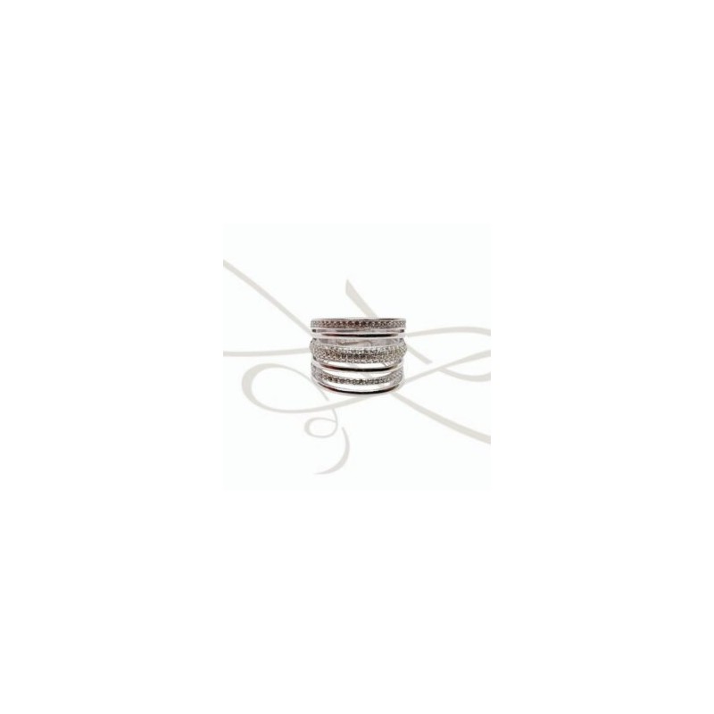 ANILLO PLATA SEIS LINEAS ZIRCONIA Y LISO