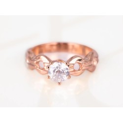 ANILLO RECUBRIMIENTO DE ORO ROSA SOLITARIO CIRCULOS ZIRCONIA