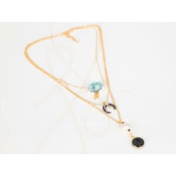 COLLAR CON DIJE ORO LAMINADO LUNA PIEDRA PERLA