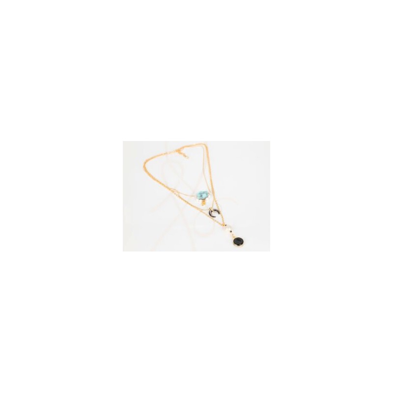 COLLAR CON DIJE ORO LAMINADO LUNA PIEDRA PERLA
