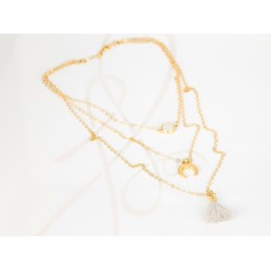 COLLAR CON DIJE ORO LAMINADO LUNA POMPON PIEDRA