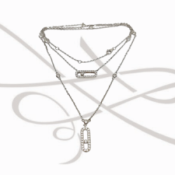 COLLAR CON DIJE PLATA RODIZADA COLLAR DOBLE TOPACIO BLANCO