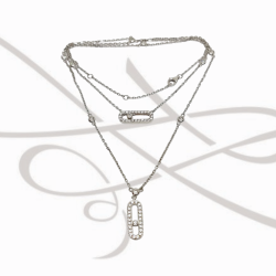 COLLAR CON DIJE PLATA RODIZADA COLLAR DOBLE TOPACIO BLANCO
