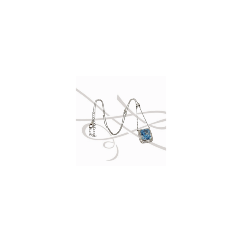COLLAR CON DIJE PLATA RODIZADA DOBLE HALO BLUE DIAMOND