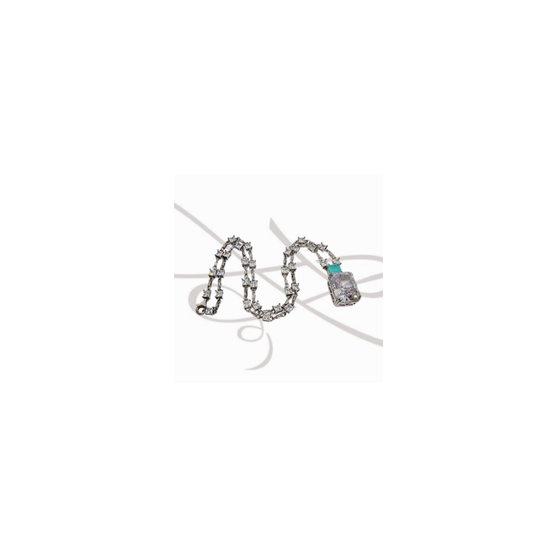 COLLAR CON DIJE PLATA RODIZADA RECTANGULAR Y TURMALINA TOPACIO BLANCO