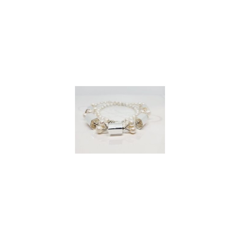 COLLAR SIN DIJE HEXAGONOS PERLA