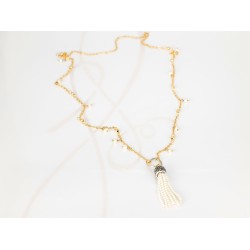 COLLAR SIN DIJE ORO LAMINADO POMPON ZIRCONIA PERLA
