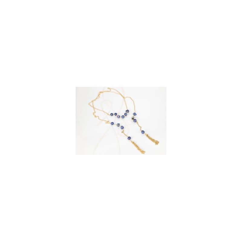 COLLAR SIN DIJE ORO LAMINADO POMPONES CORBATERO PERLA