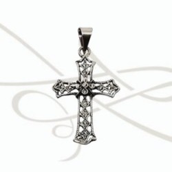 DIJE PLATA CRUZ FLOREADA RELIEVE