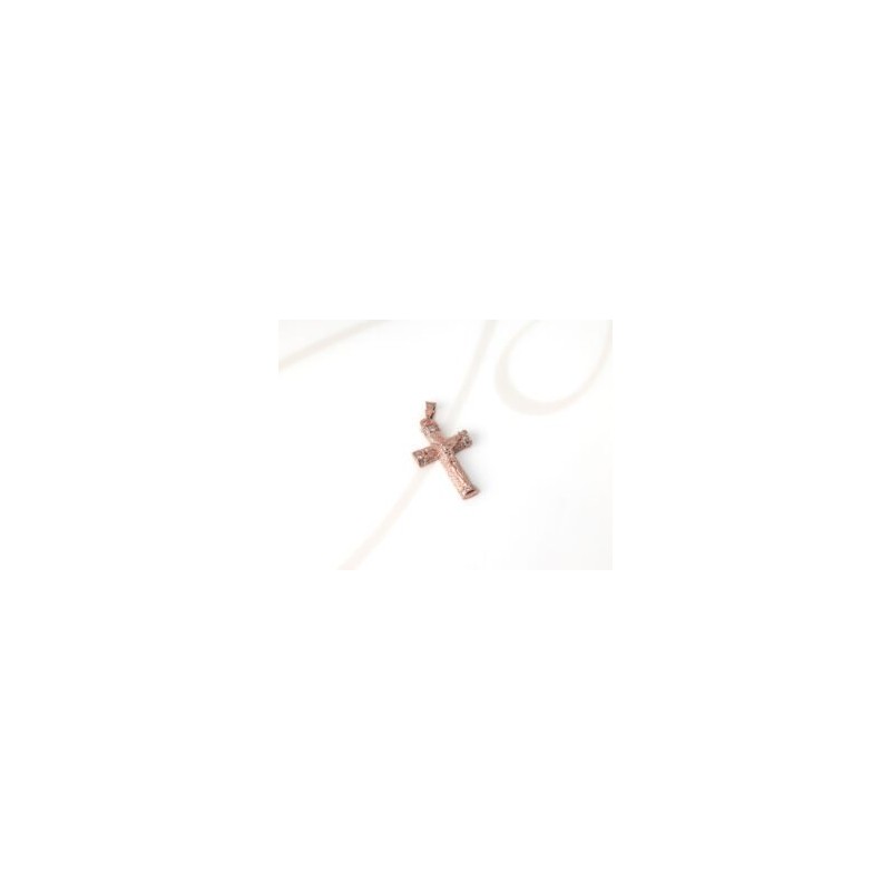 DIJE RECUBRIMIENTO DE ORO ROSA CRUCIFIJO DIAMANTADO ZIRCONIA