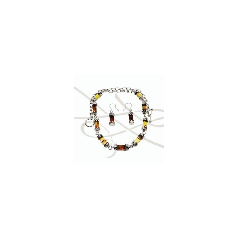 JUEGO COLLAR Y ARETES CILINDRO AMBAR