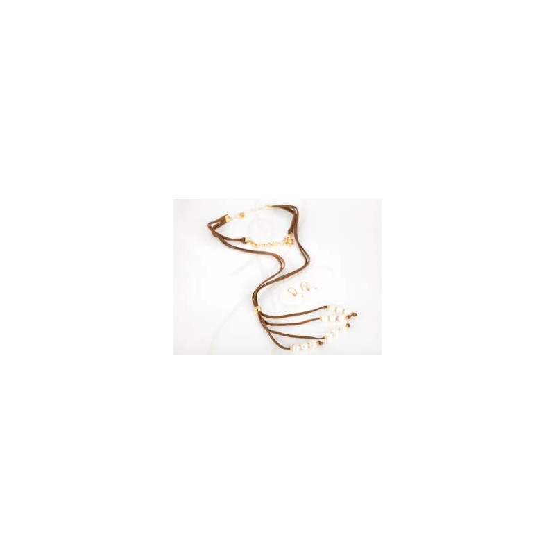 JUEGO ORO LAMINADO CHOKER GAMUZA PERLA