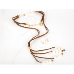 JUEGO ORO LAMINADO CHOKER GAMUZA PERLA