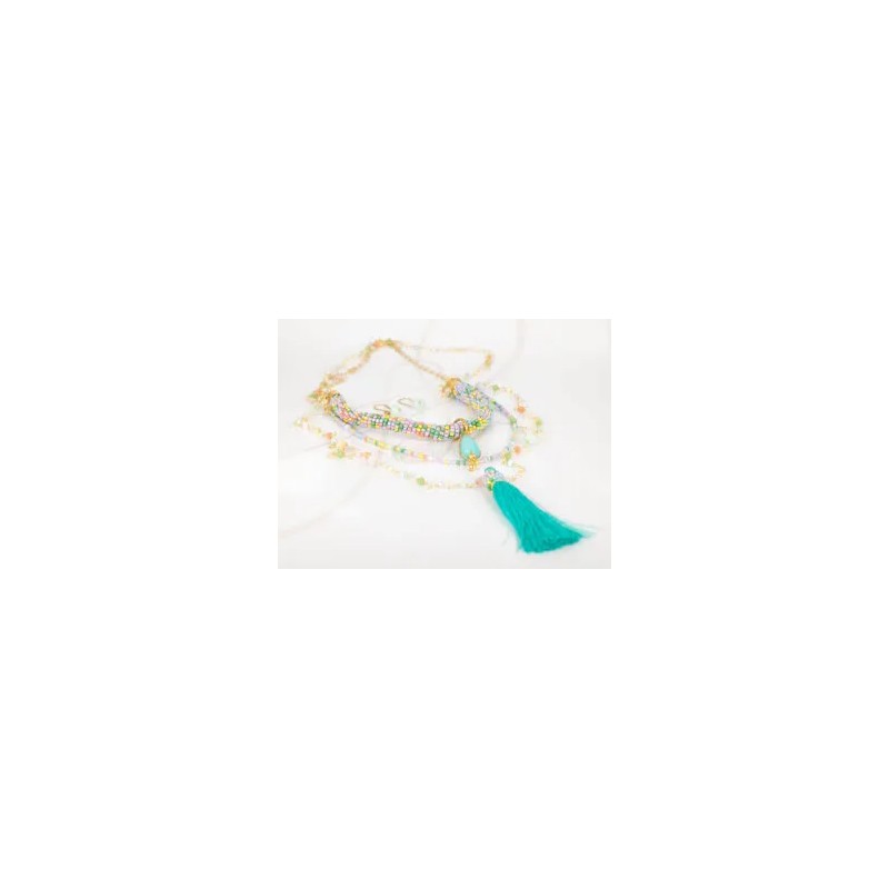 JUEGO ORO LAMINADO CUADRUPLE POMPON PIEDRA