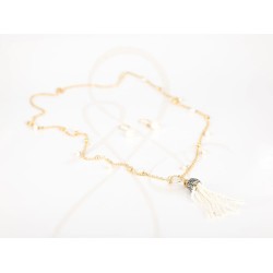 JUEGO ORO LAMINADO POMPON ZIRCONIA PERLA