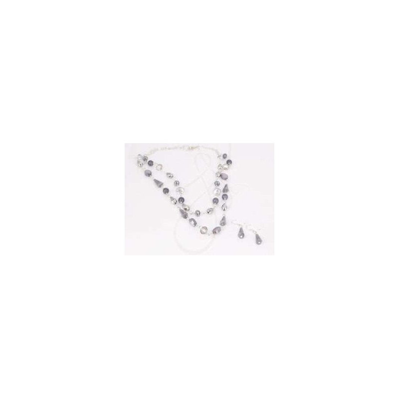 JUEGO PLATA CRISTAL DOBLE HILO CRISTAL PIEDRA