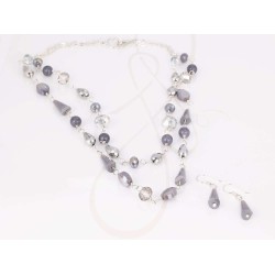 JUEGO PLATA CRISTAL DOBLE HILO CRISTAL PIEDRA
